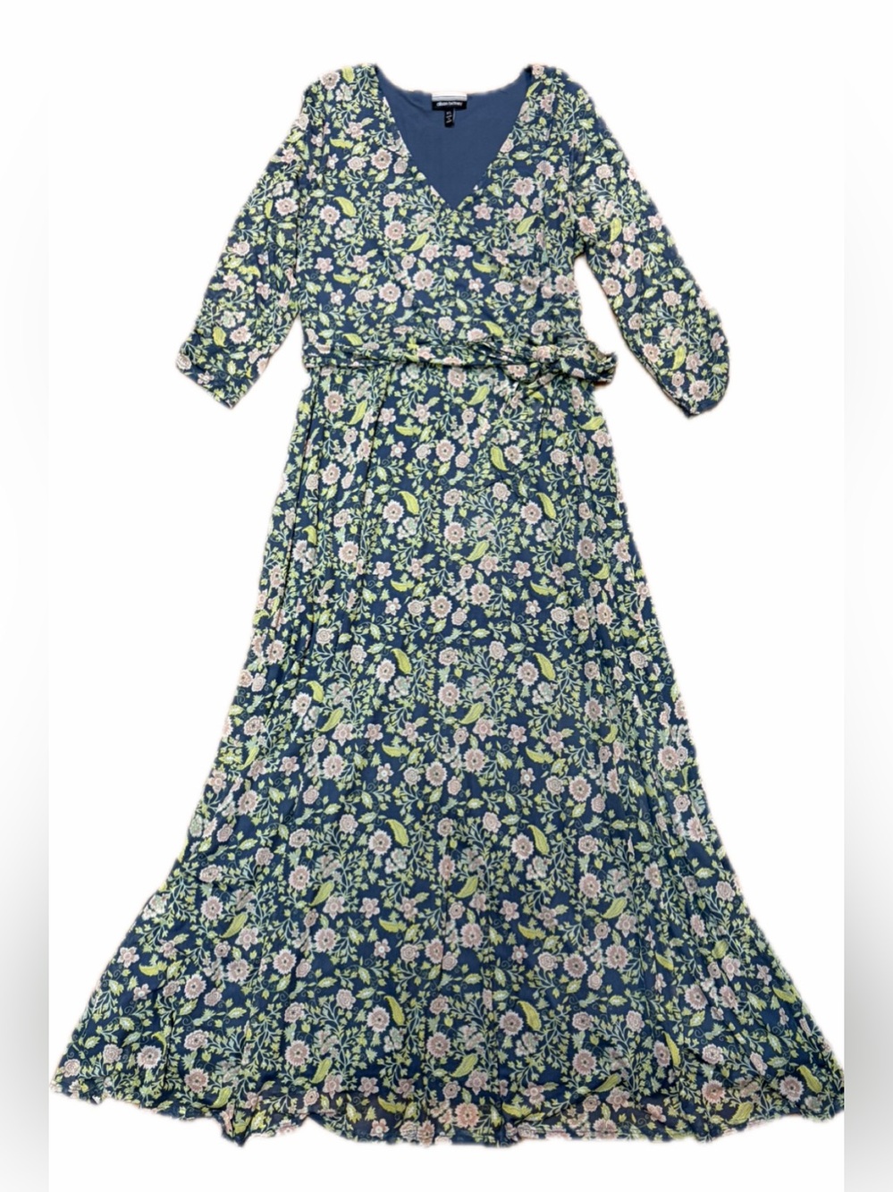Allison Brittney-blue floral mesh Maxi Dress